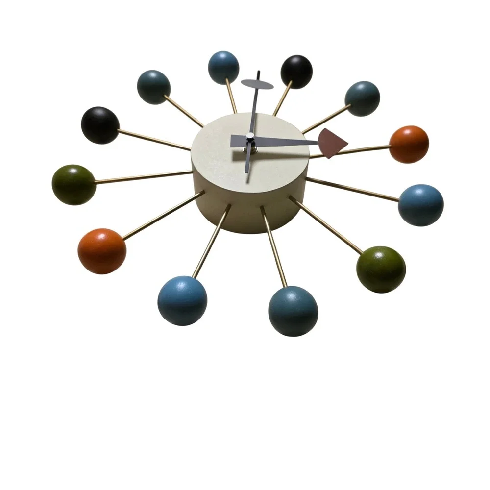 George Nelson Style Mid Century Modern Atomic Starburst Wall Clock Colorful Ball